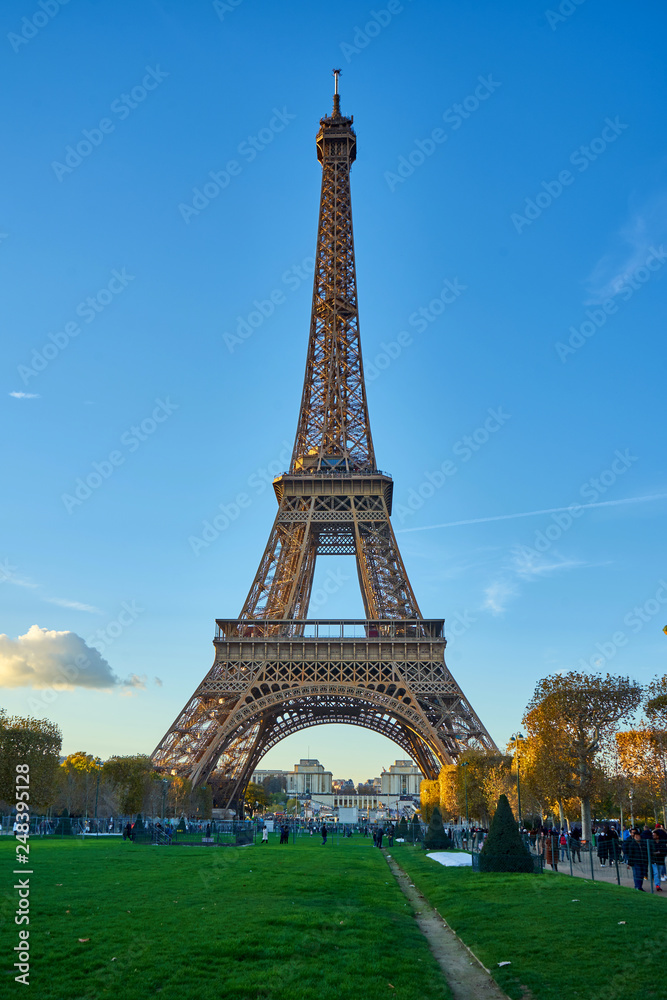Fototapeta premium Eiffel Tower At dusk from the fields of Mars - Champs de Mars Square