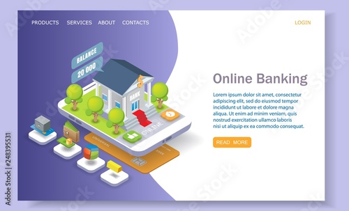 Online banking vector website landing page design template