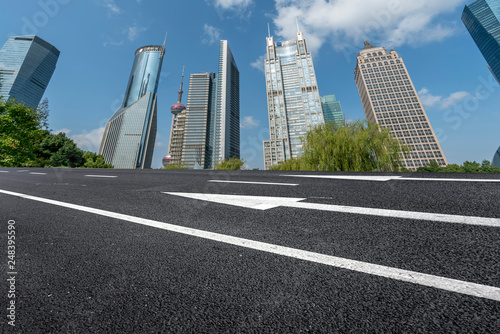 Highway Road and Skyline of Modern Urban Buildings in Shanghai..