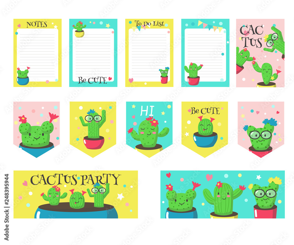 Vector set of cards with cute funny cactuses and quotes Vector set of cards with cute funny cactuses and quotes