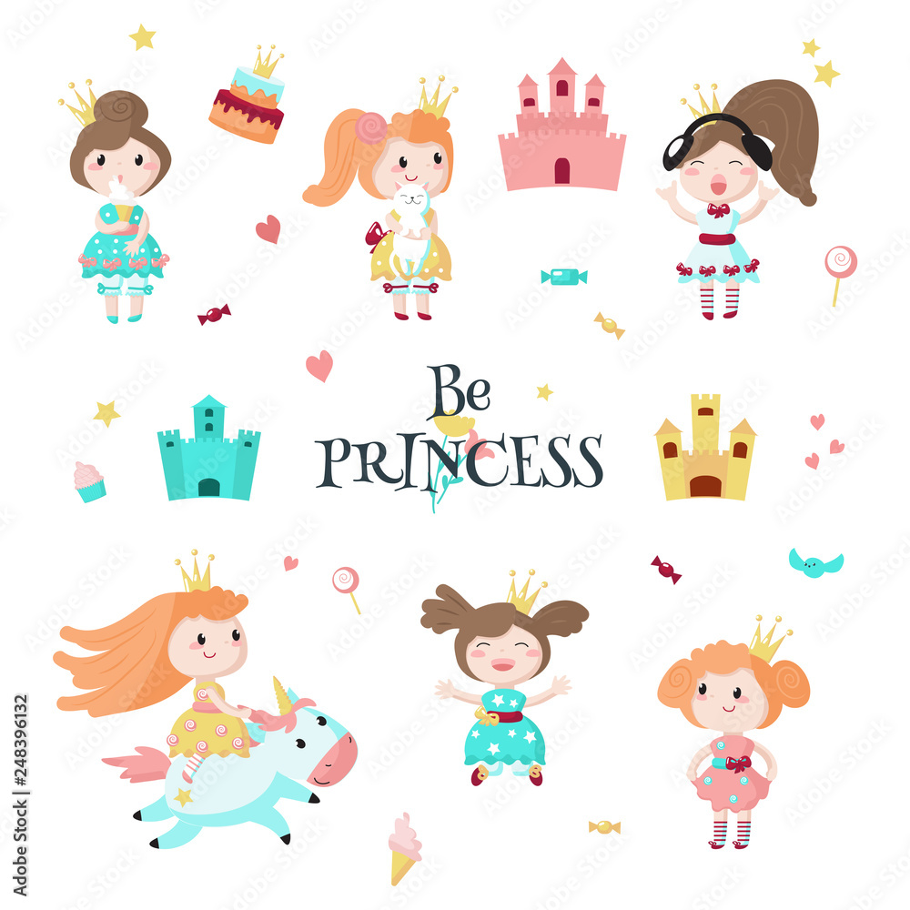 Beautiful princess icon set, vector isolated illustration Beautiful princess icon set, vector isolated illustration