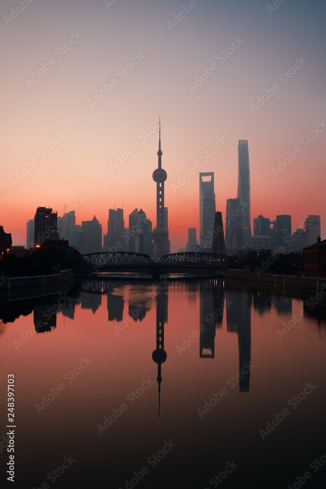 Shanghai skyscraper silhouette