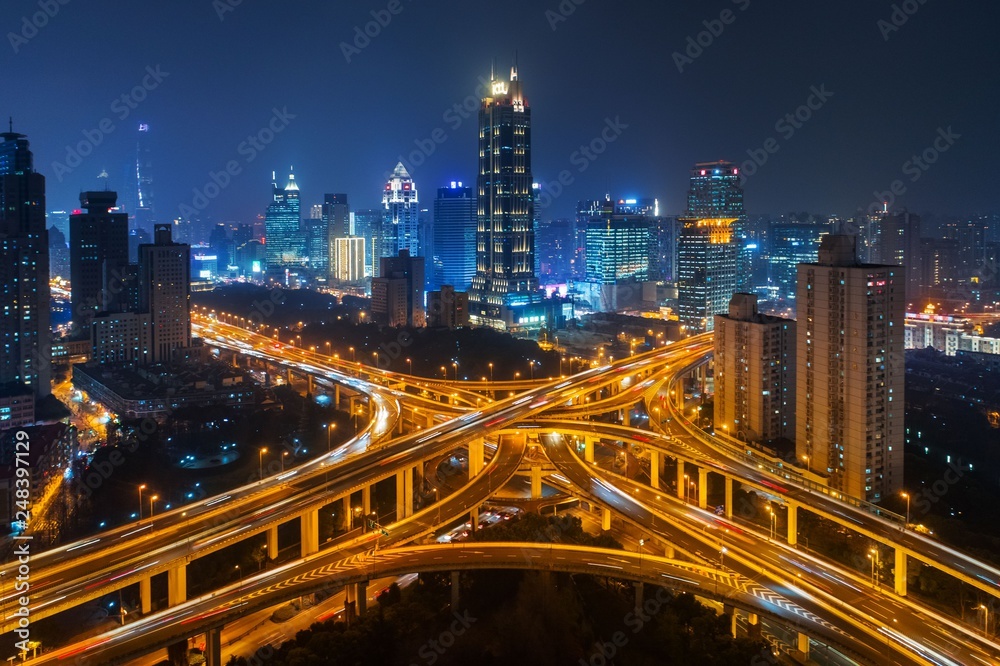Shanghai Yanan Road overpass bridge night