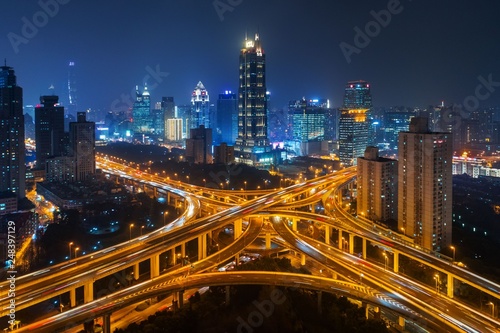 Shanghai Yanan Road overpass bridge night