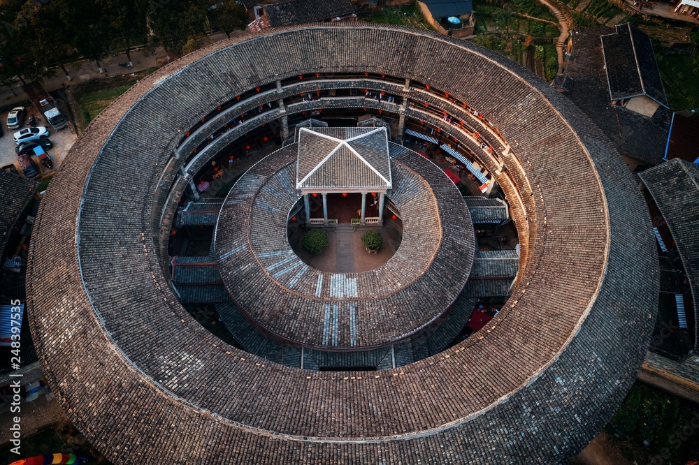 Fujian Tulou aerial closeup view