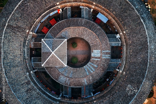 Fujian Tulou aerial closeup view