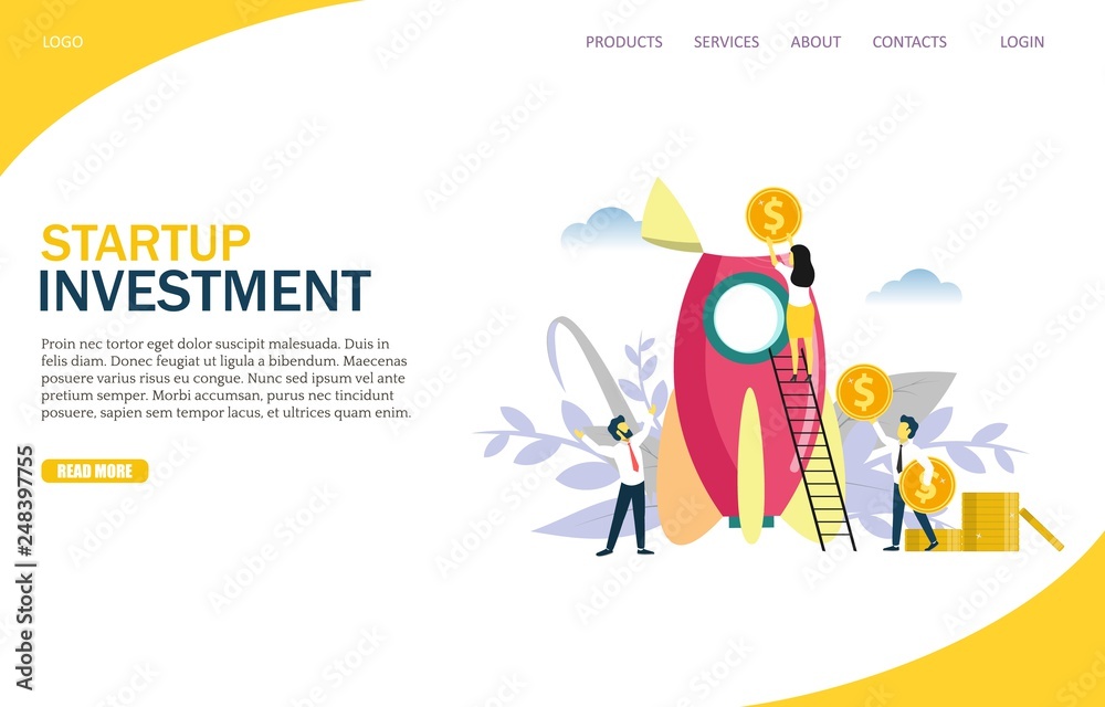 Startup investment vector website landing page design template Startup investment vector website landing page design template