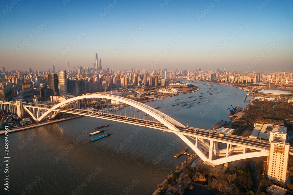 Fototapeta premium Shanghai Lupu Bridge aerial view