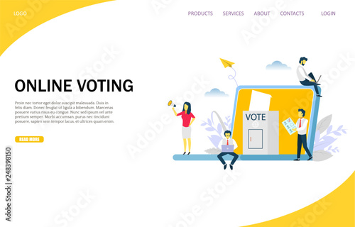 Online voting vector website landing page design template