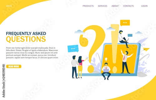 Frequently asked questions vector website landing page design template