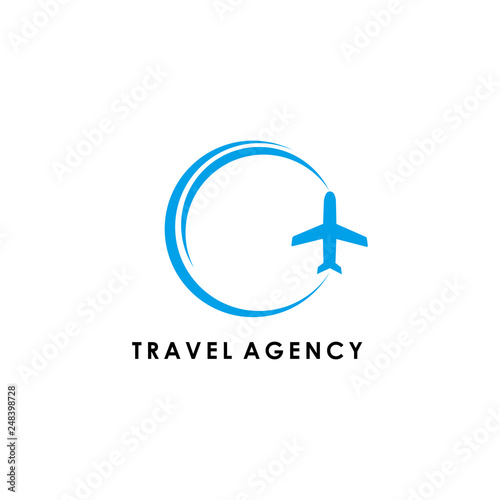 Travel agency vector logo template. Holiday logo template. Airplane travel tourism. around the world icon vector. creative design world travel logo.