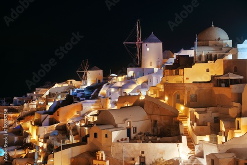 Santorini skyline night windmill