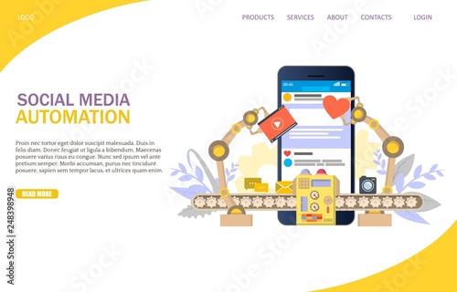Social media automation vector website landing page design template