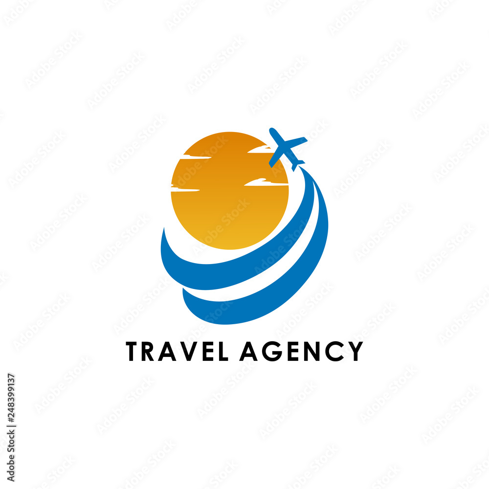 Travel agency vector logo template. Holiday logo template. Airplane travel tourism. around the world icon vector. creative design world travel logo.