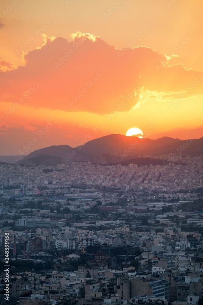 Athens skyline sunset from Mt Lykavitos