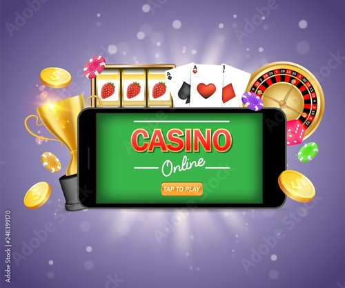 Mobile gambling vector poster banner design template
