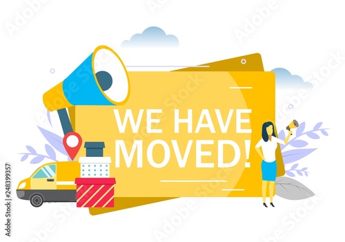 We have moved announcement, vector flat illustration