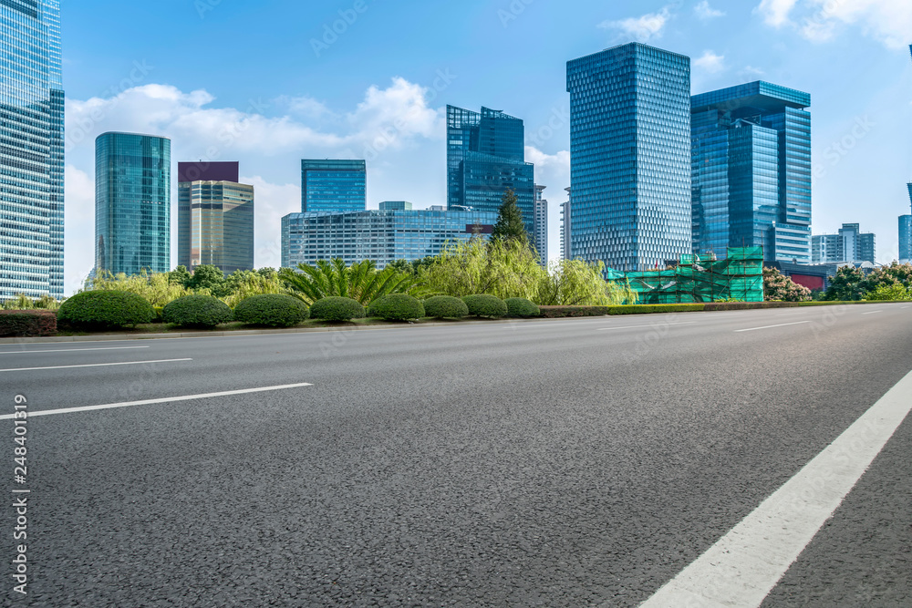 Highway Road and Skyline of Modern Urban Buildings in Shanghai..