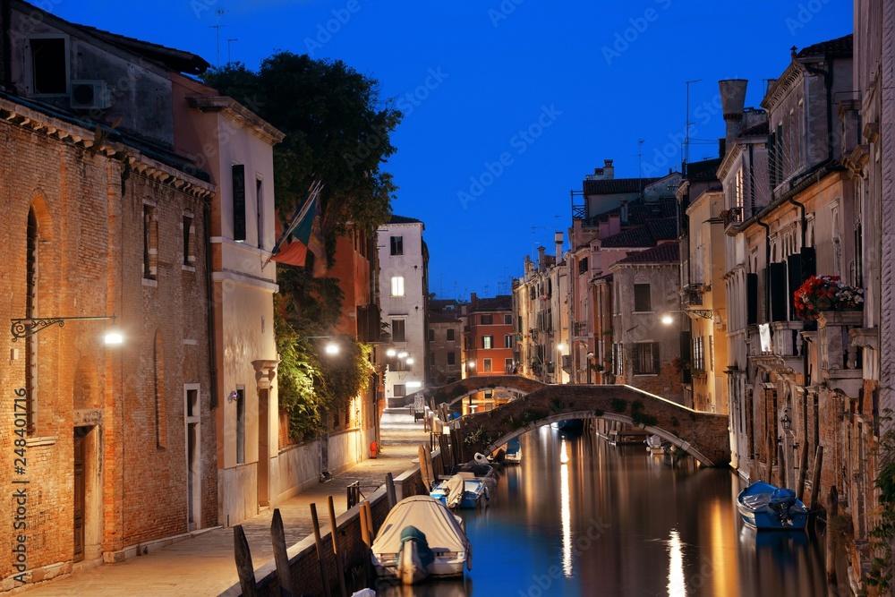 Venice canal night bridge