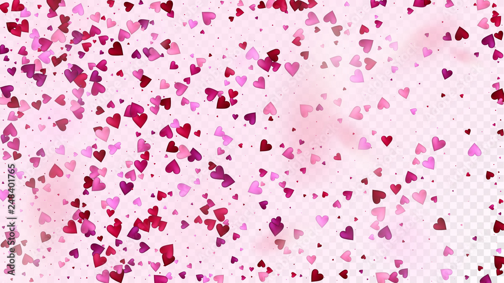 Falling Hearts Vector Confetti. Valentines Day Wedding Pattern. Modern Gift, Birthday Card, Poster Background Valentines Day Decoration with Falling Down Hearts Confetti. Beautiful Pink Sparkles