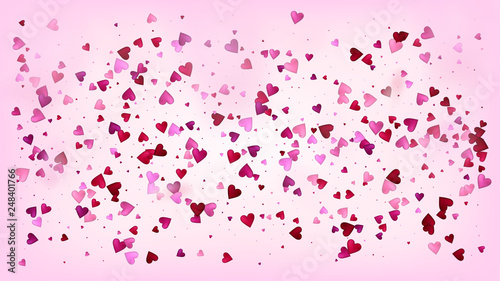 Falling Hearts Vector Confetti. Valentines Day Wedding Pattern. Trendy Gift  Birthday Card  Poster Background Valentines Day Decoration with Falling Down Hearts Confetti. Beautiful Pink Scatter