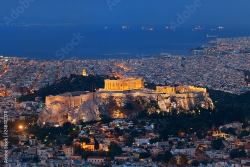 Athens skyline from Mt Lykavitos at night