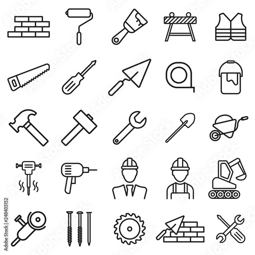 construction. minimal thin line web icon set. simple vector illustration outline. concept for infographic website or app