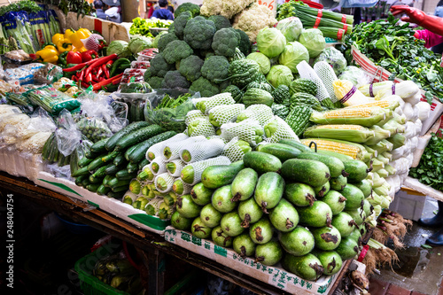 Assorted organic green vegetable retailed in street market Hong Kong