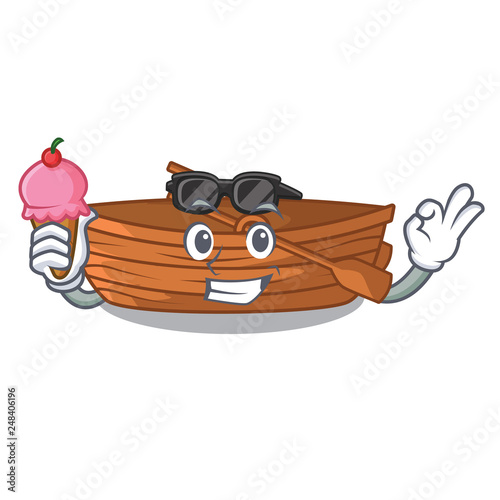 With ice cream wooden boats isolated with the cartoons