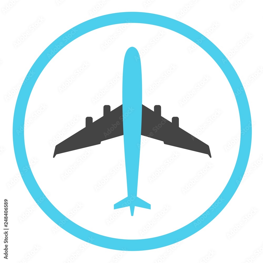 Airplane vector icon in a round frame on a white background