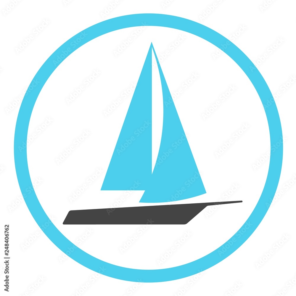 Sailboat vector icon in a round frame on a white background