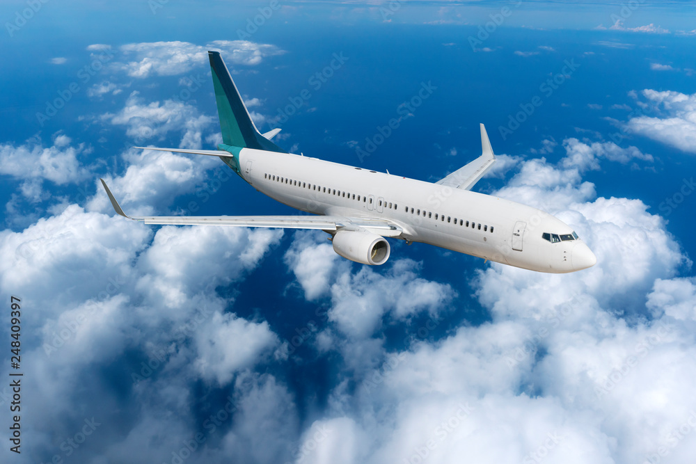 Fototapeta premium Passenger Airliner Airplane flying over the white clouds