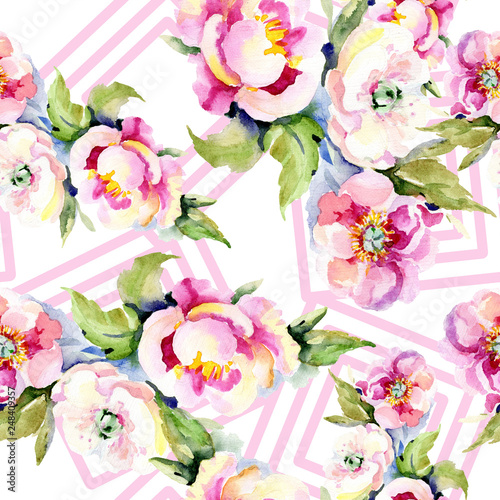 Bouquets floral botanical flower. Watercolor illustration set. Seamless background pattern.