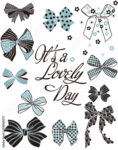 cute bows print design for invitation, greeting card,clip art vector illustration