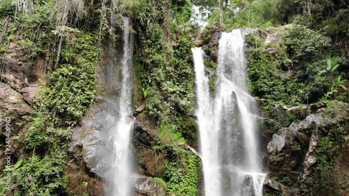 Aerial View From A Drone Moving Down The Mok Fa Waterfall, Chiang Mai, Thailand