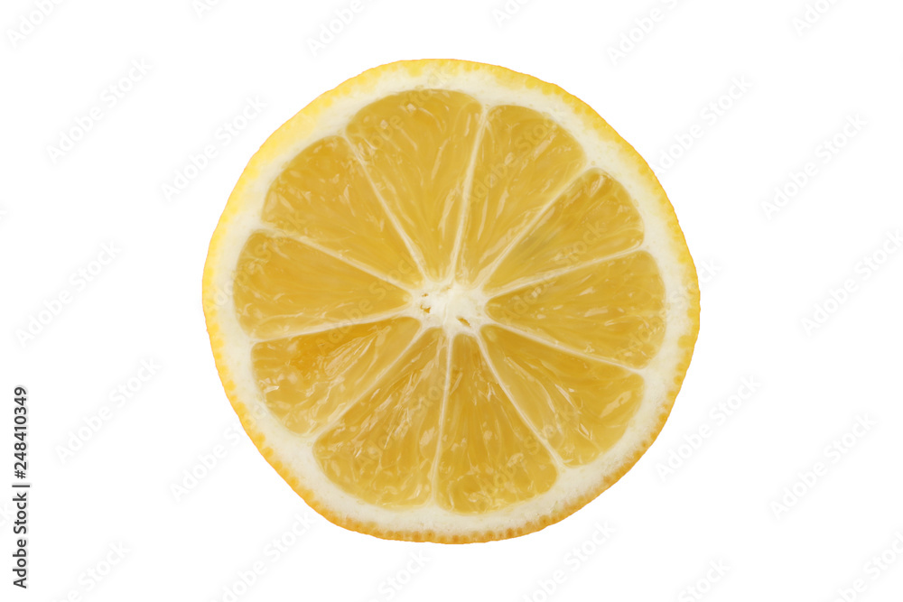 lemon slice isolated top view . lemon texture