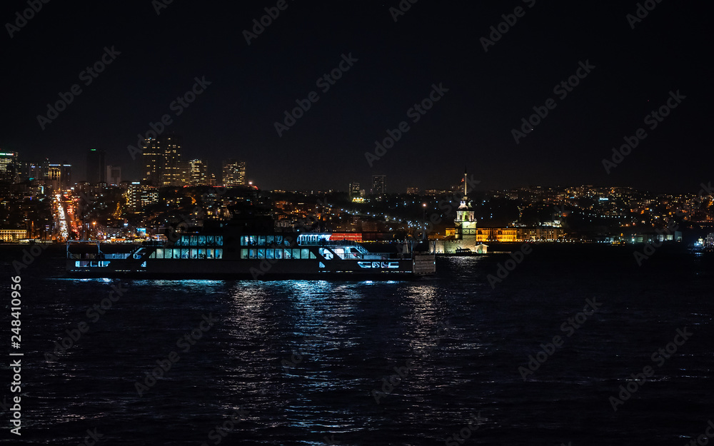 View on Maiden tower and the automobile ferry, on night fires
