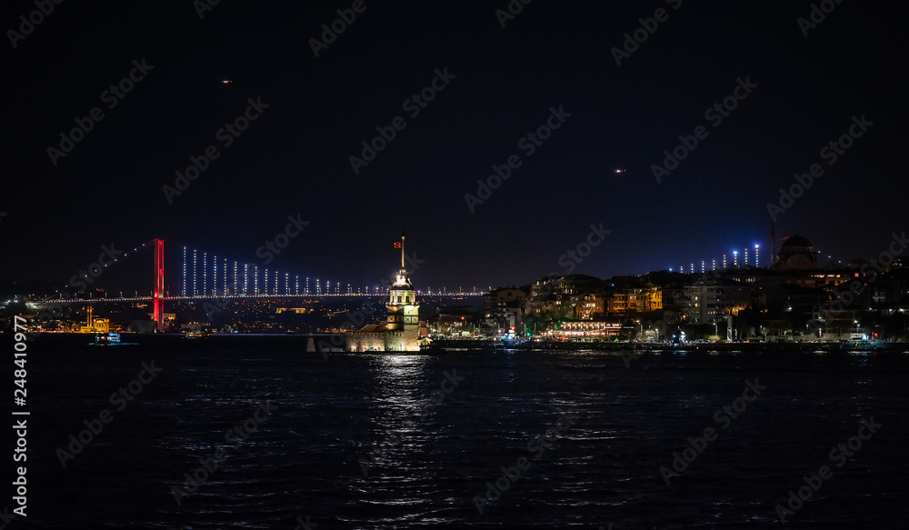 View of an Istanbul, Bridge from Europe to Asia and Maiden tower