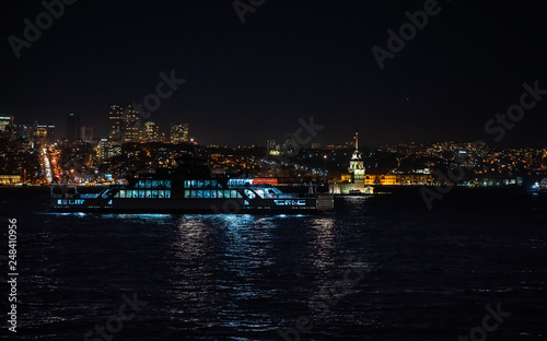 View on Maiden tower and the automobile ferry, on night fires © Dymov
