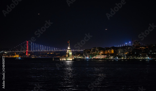 View of an Istanbul  Bridge from Europe to Asia and Maiden tower