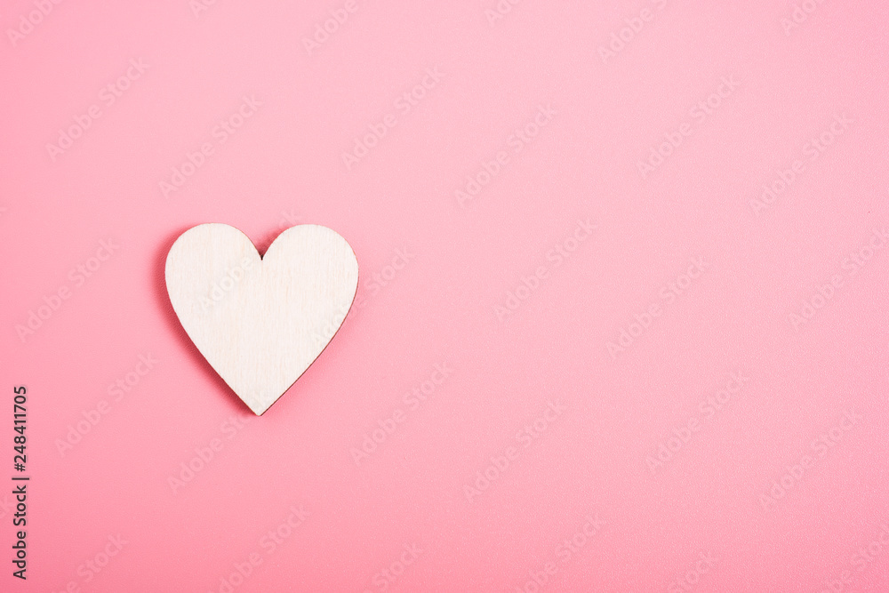 Wood hearts on pink background have copy space, valentine day concept