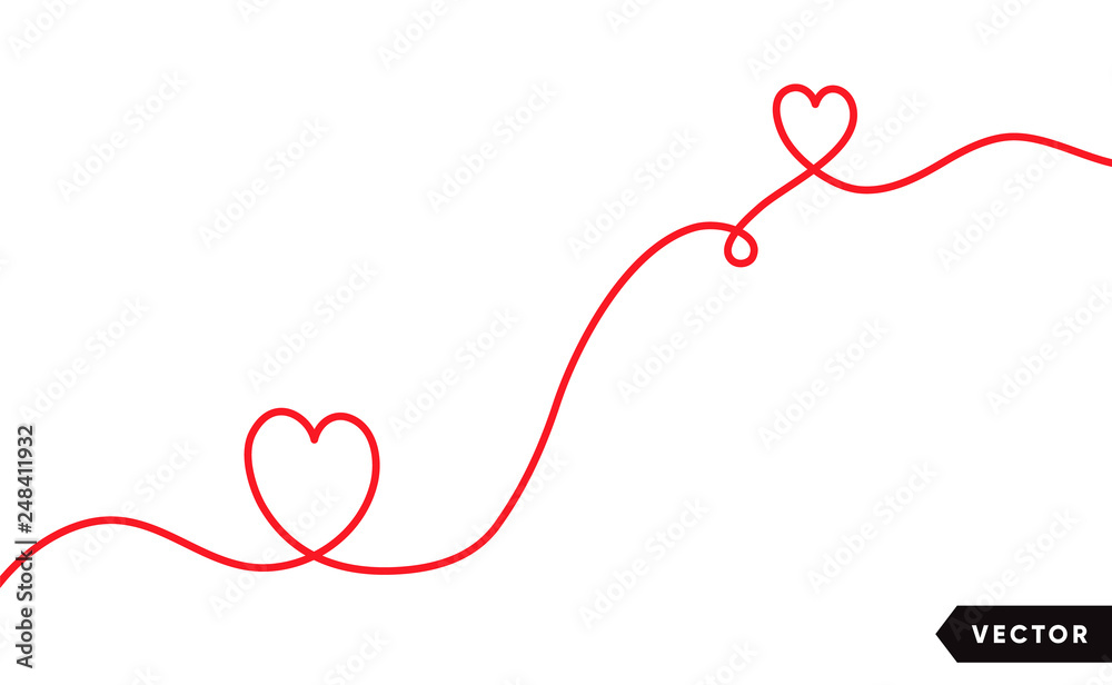 Continuous one line drawing of red heart isolated on white background. Vector illustration