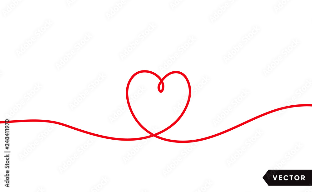Continuous one line drawing of red heart isolated on white background. Vector illustration