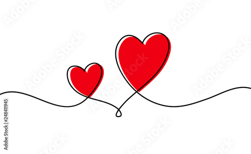 Obraz na płótnie Continuous one line drawing of red heart isolated on white background. Vector illustration w salonie