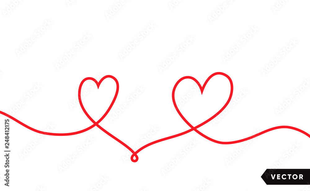 Continuous one line drawing of red heart isolated on white background. Vector illustration