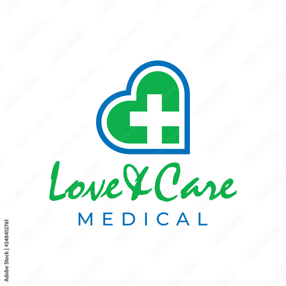 Medical logo inspiration, with heart and cross symbol, love and care sign Medical logo inspiration, with heart and cross symbol, love and care sign