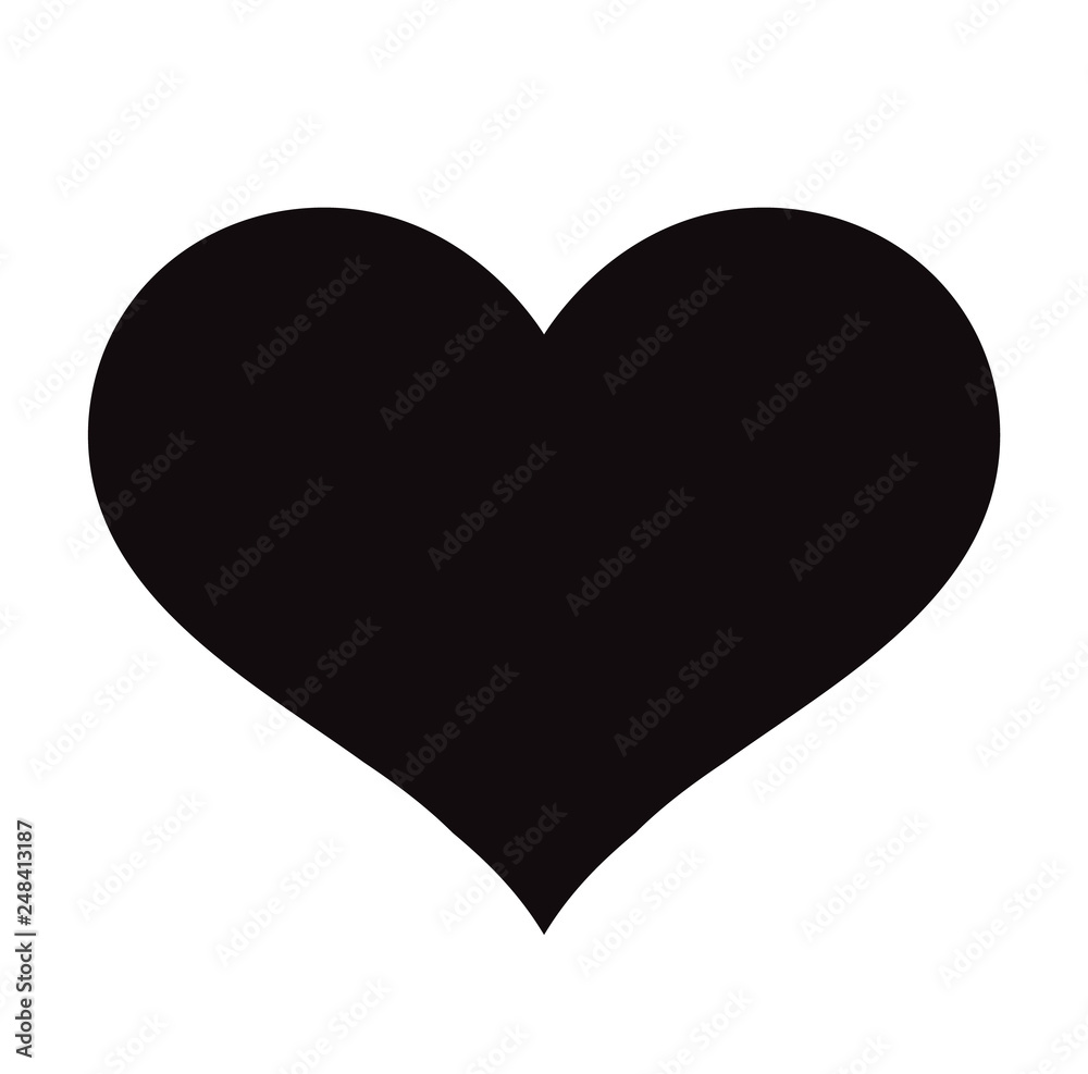 Flat Black Heart Icon Isolated on White Background. Vector illustration.