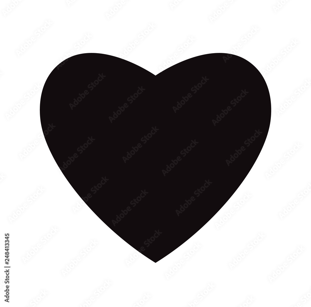 Flat Black Heart Icon Isolated on White Background. Vector illustration.