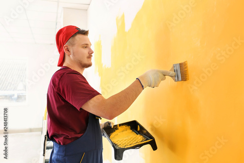 Male painter in uniform wor...