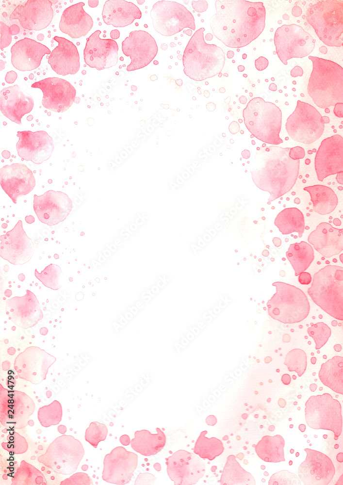 Pink petals of rose on white background watercolor hand painting for decoration on Valentine's day and wedding event. Pink petals of rose on white background watercolor hand painting for decoration on Valentine's day and wedding event.